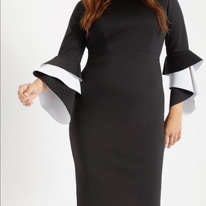 Eloquii Elegant Black Dress with Contrasting White Sleeves